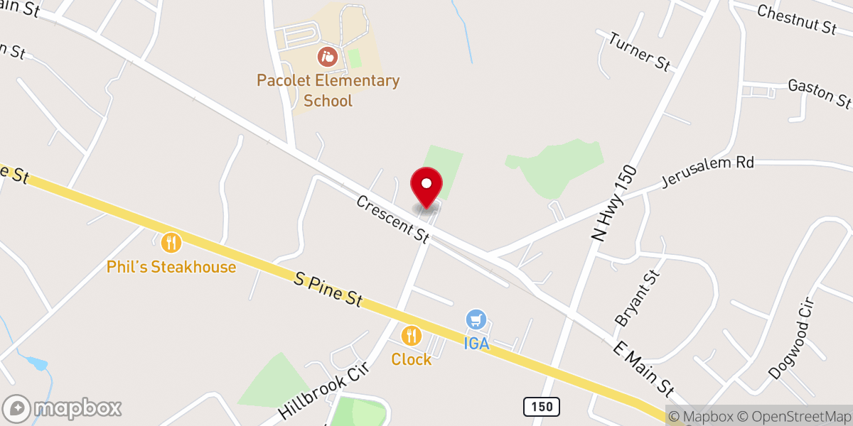 Map showing location of First Baptist Church-Pacolet