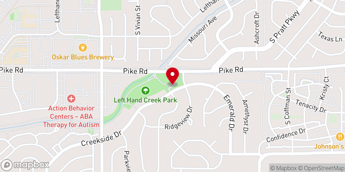 Map showing location of Left Hand Creek Park