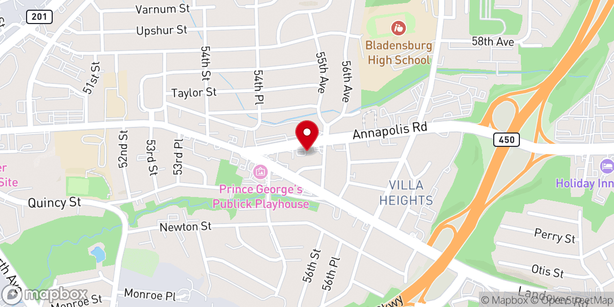 Map showing location of Iglesia Aposento Alto De Dios Pentecostes Bladensburg MD