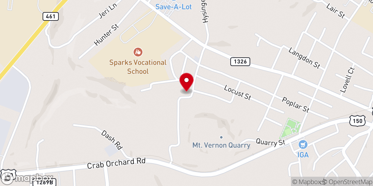 Map showing location of Mt. Vernon Church of Christ
