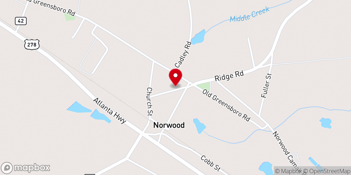 Map showing location of Norwood Baptist Church