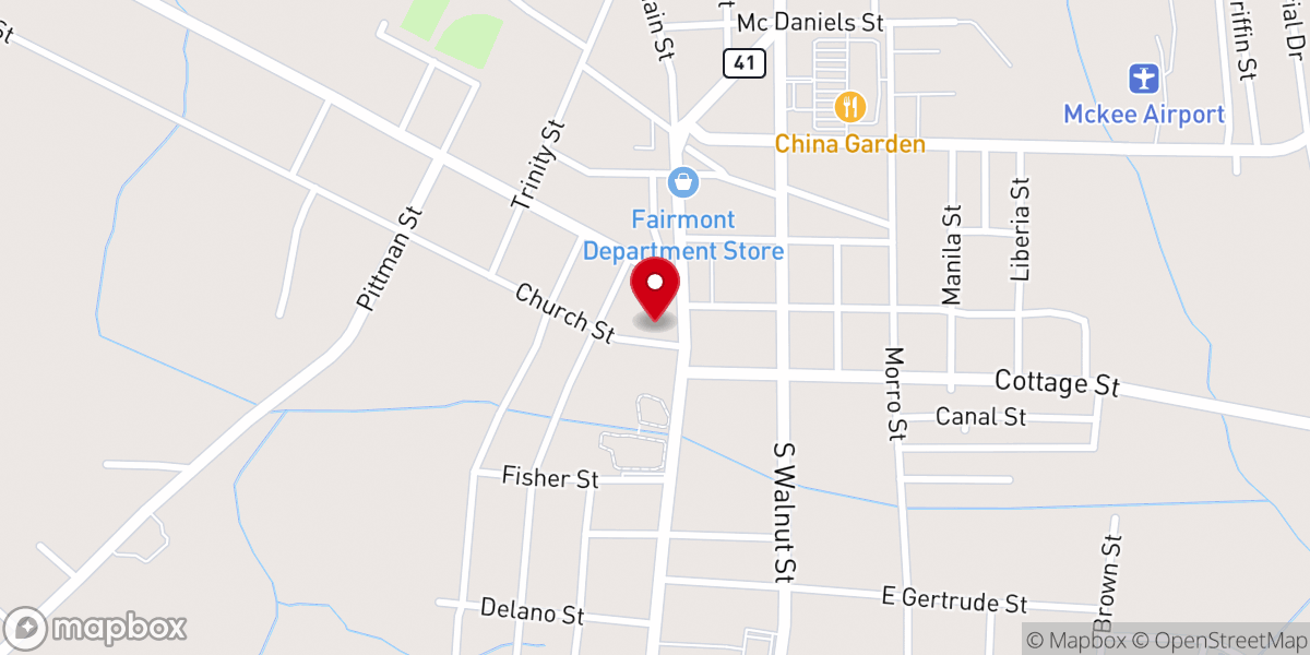 Map showing location of Fairmont First Baptist Church