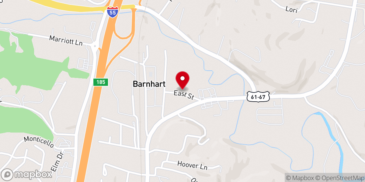 Map showing location of Barnhart General Baptist Church
