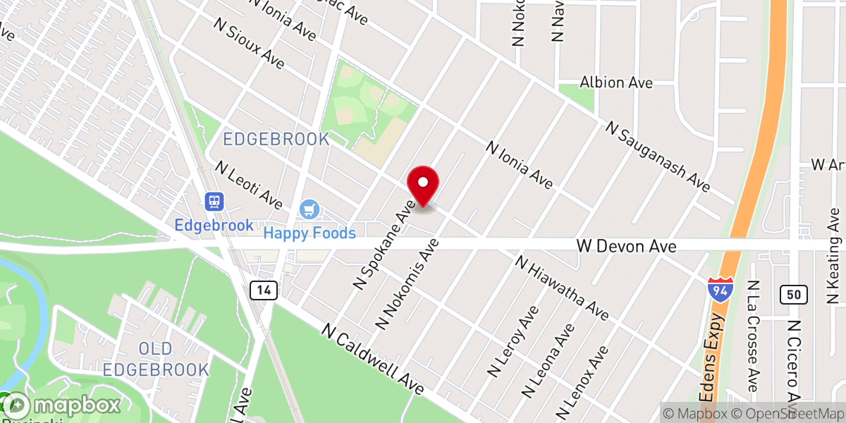 Map showing location of Edgebrook Lutheran Church