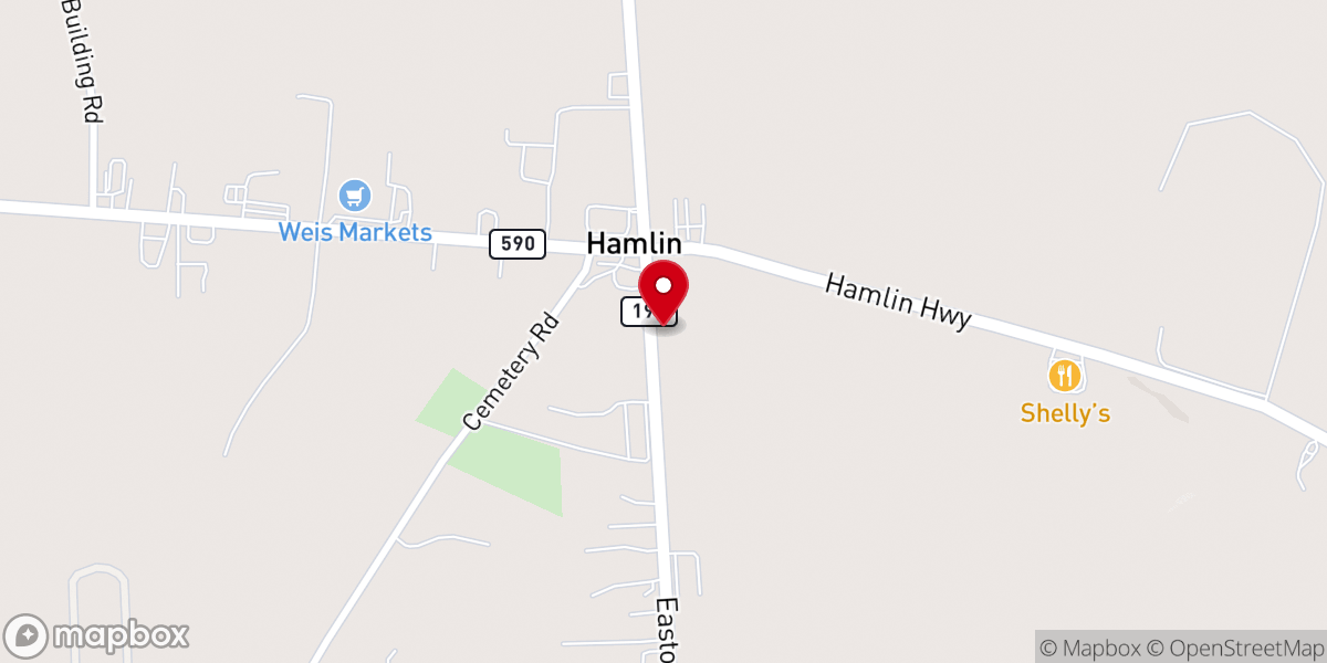 Map showing location of St. John's Episcopal Church in Hamlin, PA