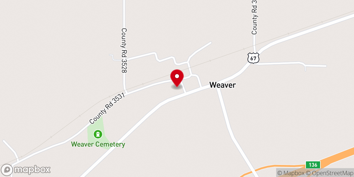 Map showing location of Weaver Baptist Church