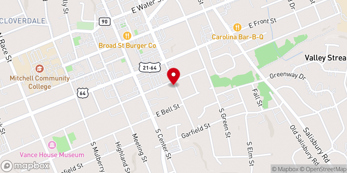 Map showing location of St. Philip's Roman Catholic Church (Statesville, North Carolina)