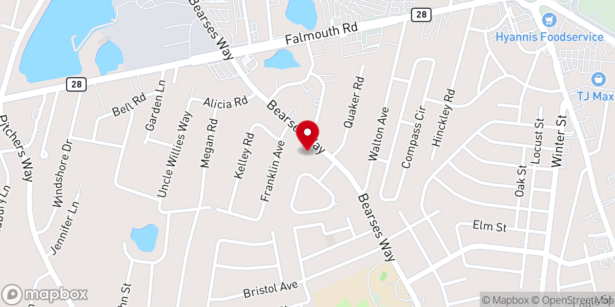 Map showing location of Calvary Baptist Church of Hyannis