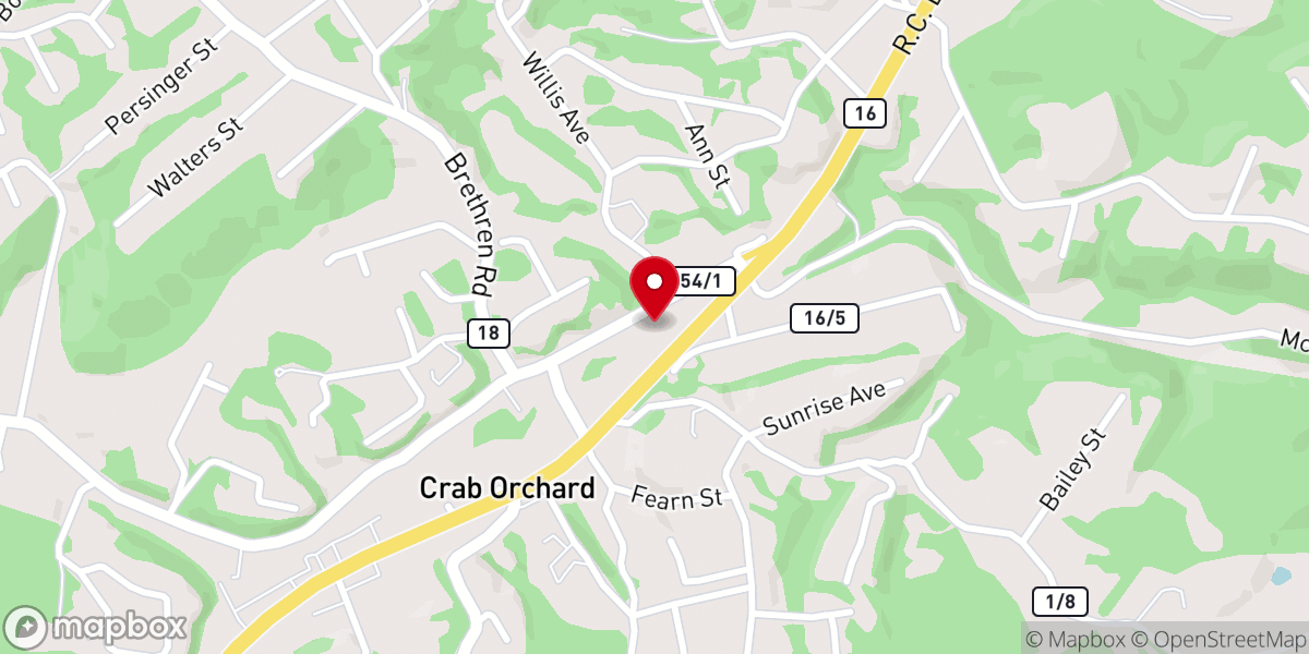 Map showing location of Crab Orchard Baptist Church
