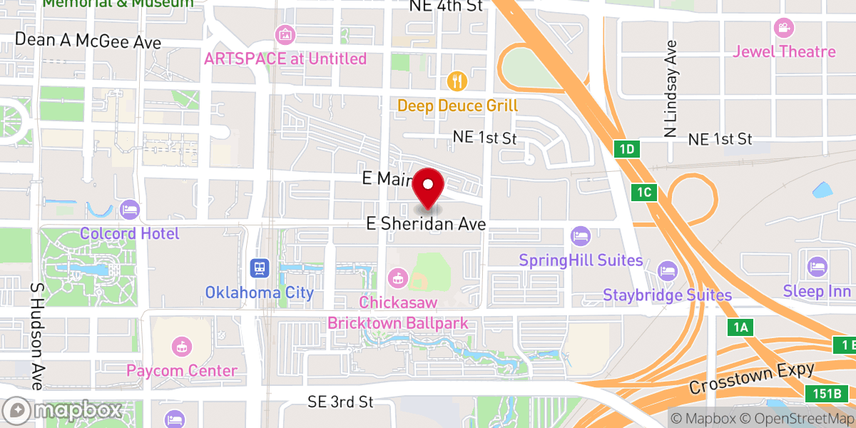 Map showing location of The Bridge / Bricktown Campus