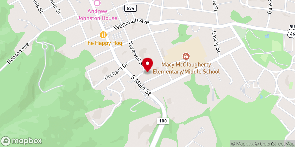 Map showing location of Pearisburg Baptist Church