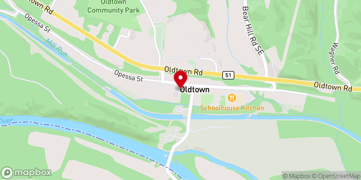 Map showing location of Oldtown Baptist Church