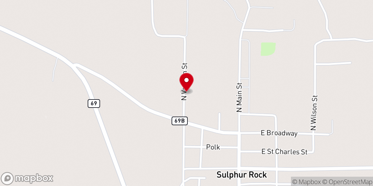 Map showing location of Sulphur Rock Baptist Church