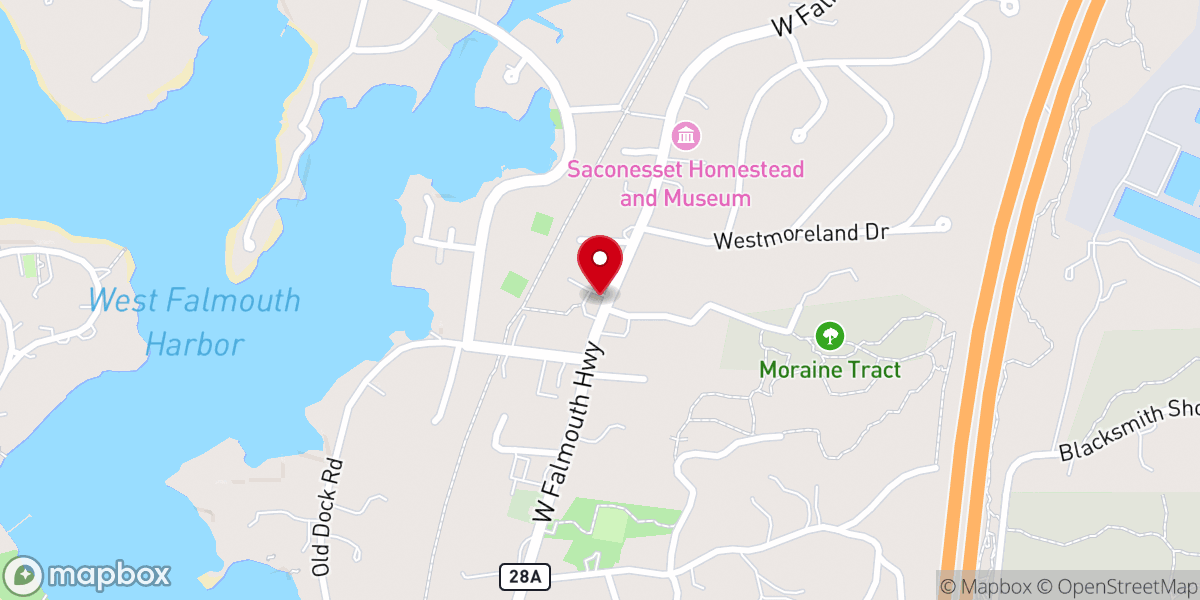 Map showing location of West Falmouth United Methodist