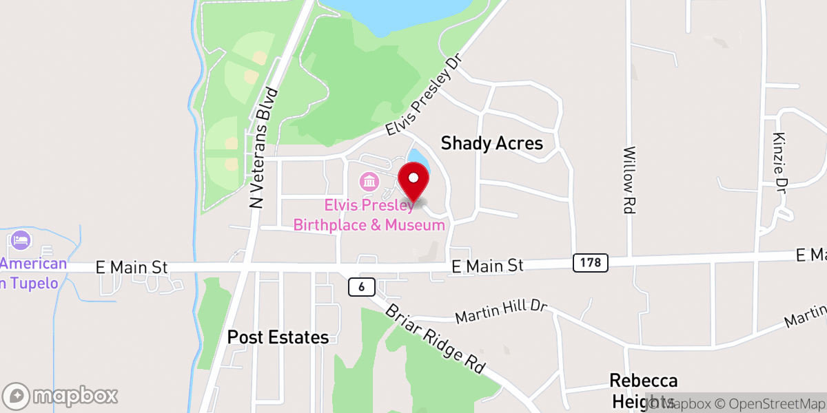 Map showing location of Elvis Presley Birthplace and Park
