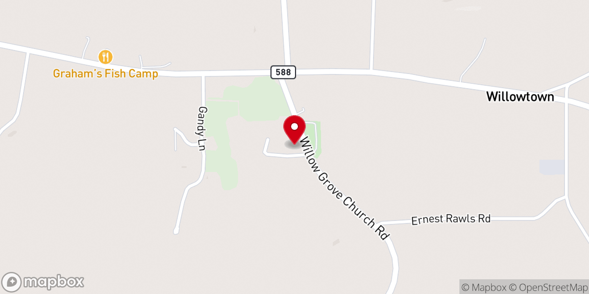 Map showing location of Willow Grove Baptist Church