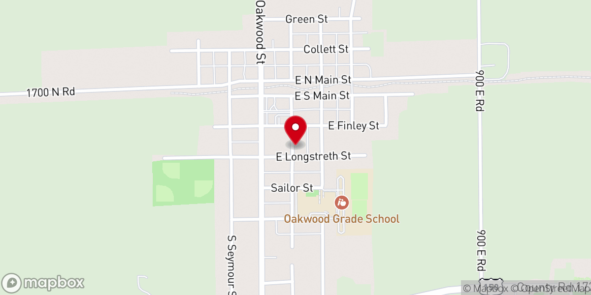 Map showing location of Oakwood Christian Church