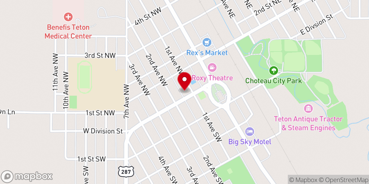 Map showing location of Choteau United Methodist Church