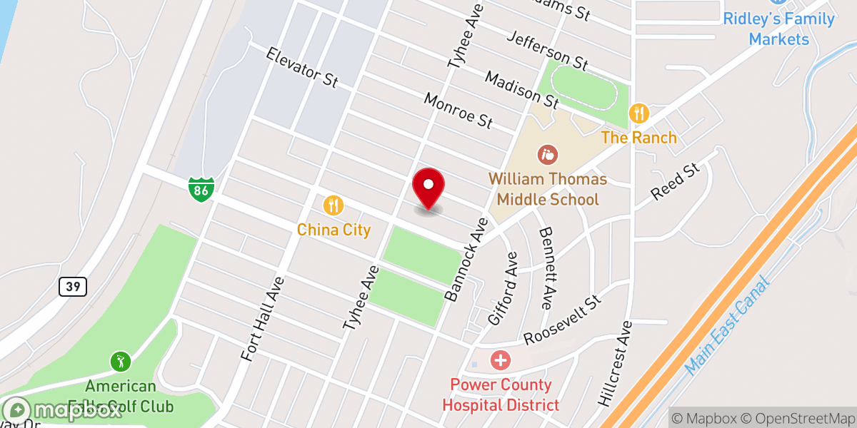 Map showing location of American Falls Christian Fellowship