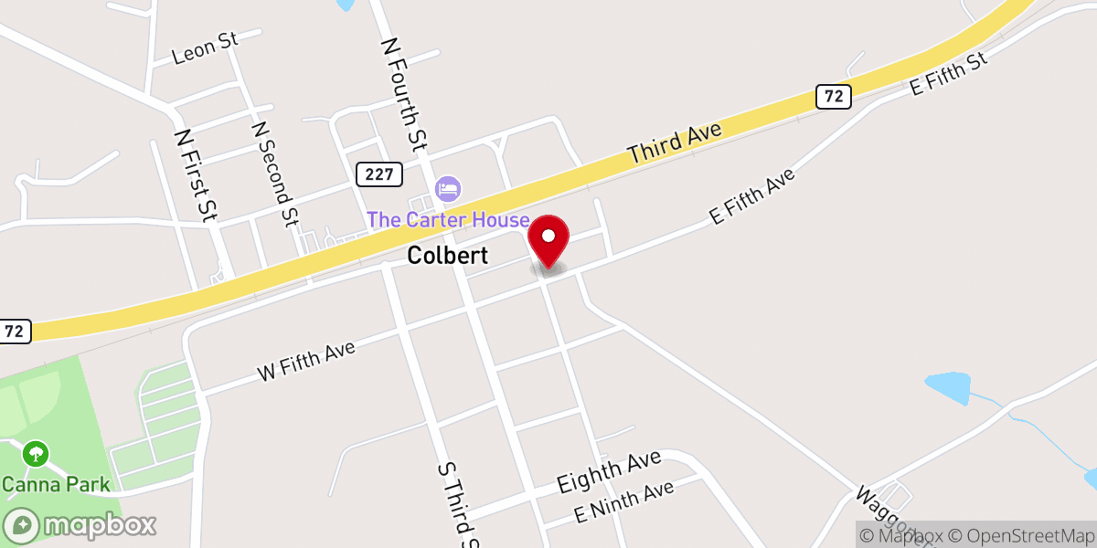 Map showing location of Colbert First Baptist Church - Food Distribution Center