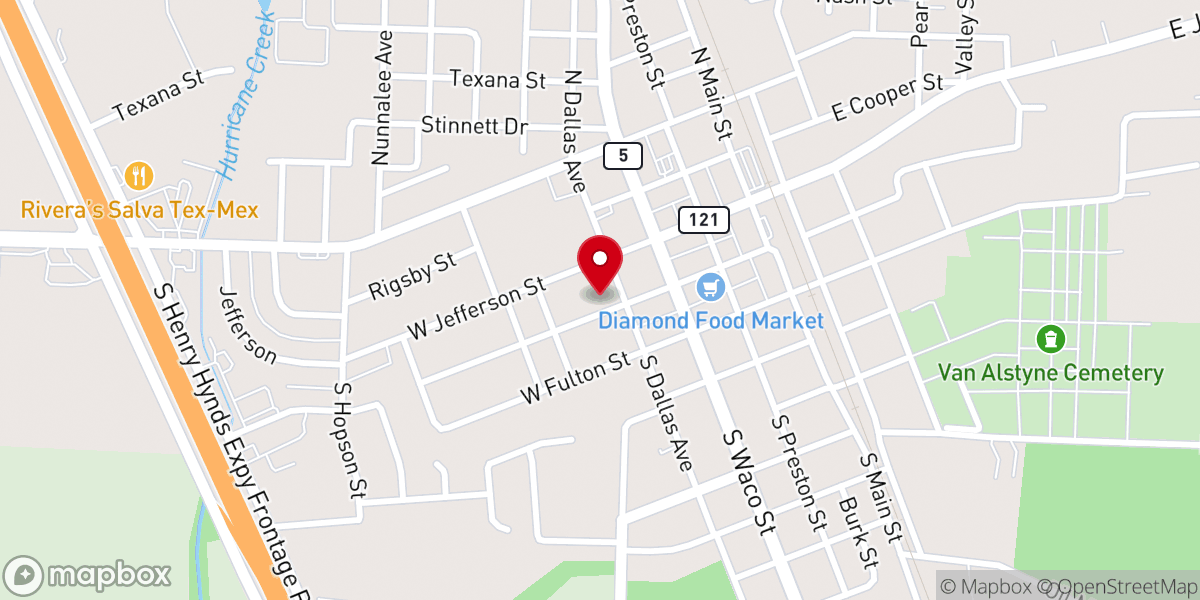 Map showing location of Fellowship Church of Van Alstyne