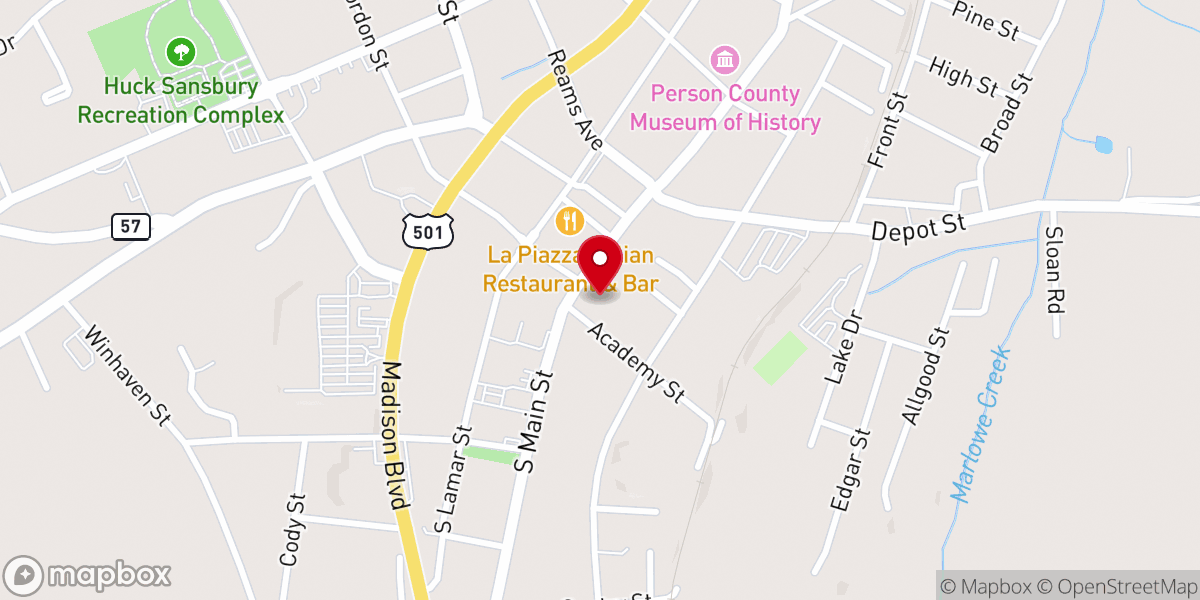 Map showing location of Roxboro Baptist Church