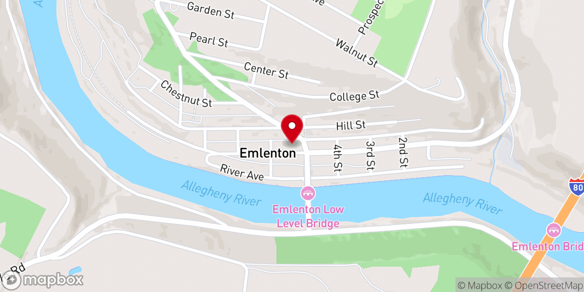 Map showing location of Emlenton Presbyterian Church