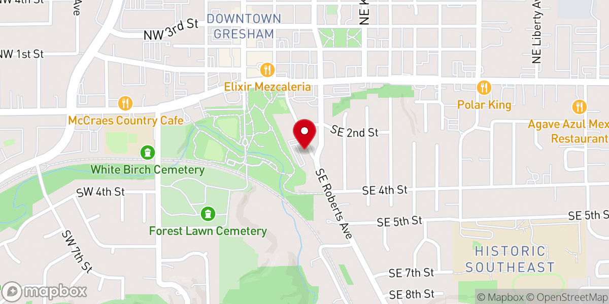 Map showing location of Gresham Memorial Chapel