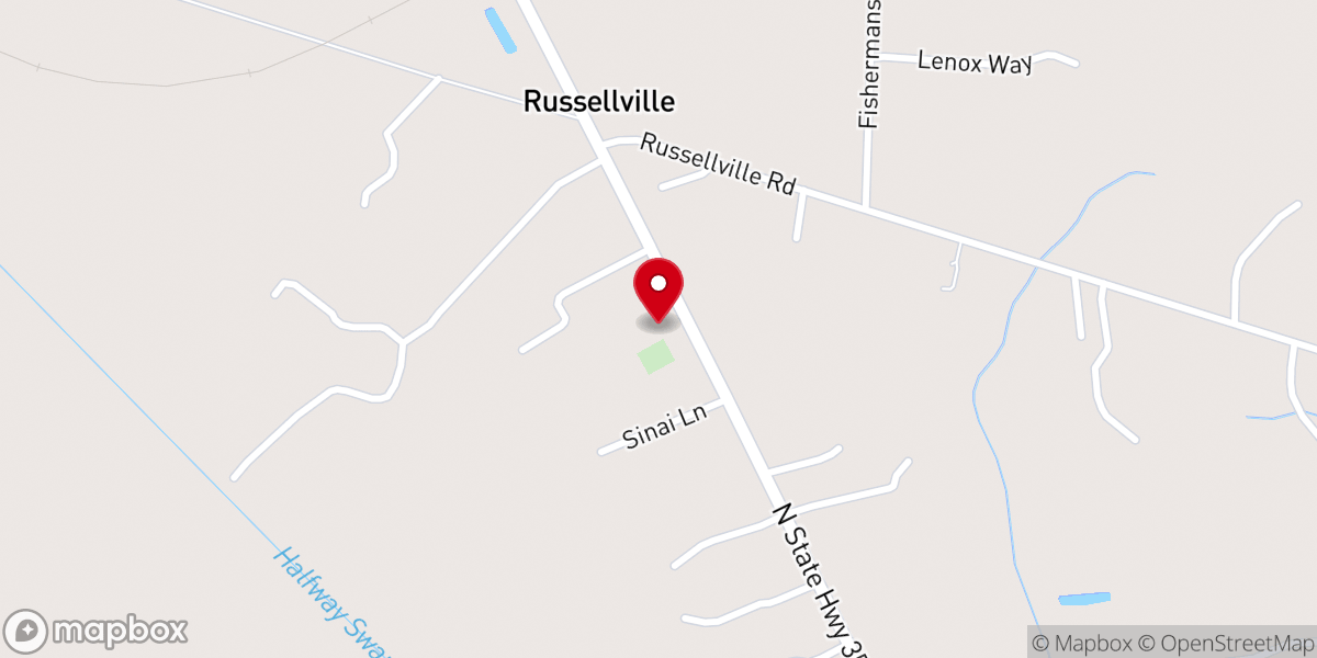 Map showing location of Russellville Christian Church