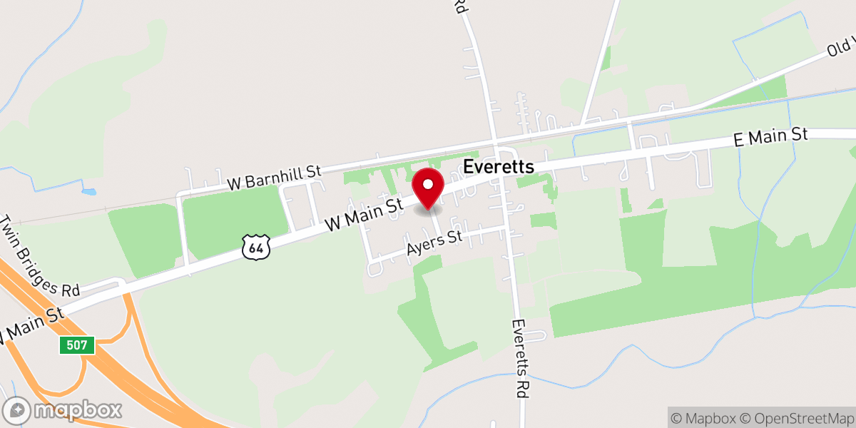 Map showing location of Everetts Baptist Church