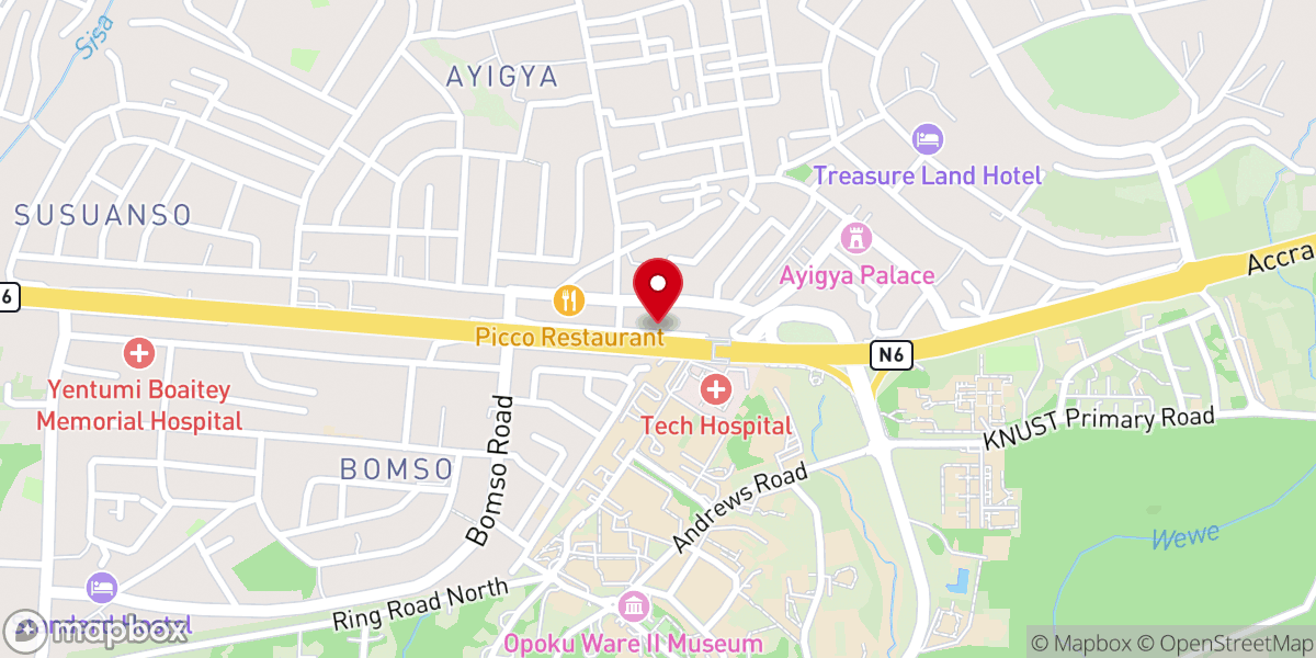 Map showing location of Victory Baptist Church, Ayigya