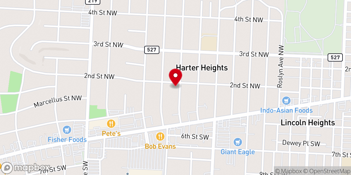 Map showing location of Harter Heights Community Church