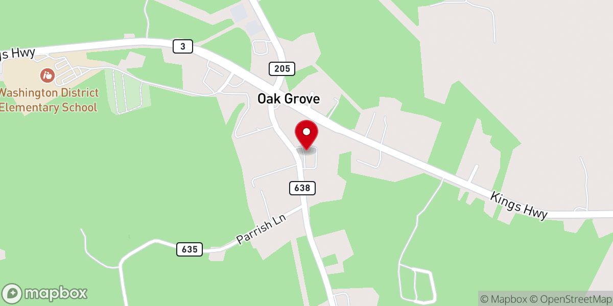 Map showing location of Oak Grove Baptist Church