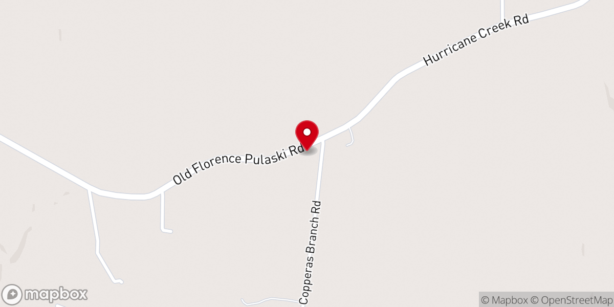 Map showing location of Copperas Branch Baptist Church
