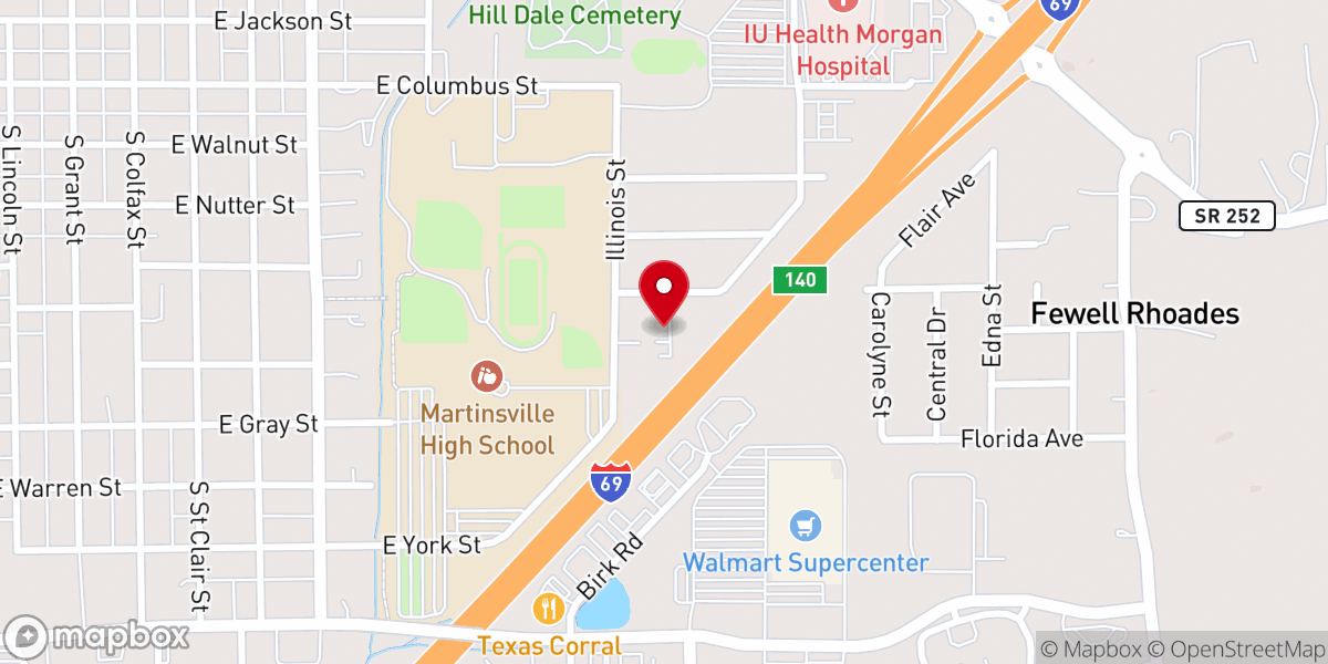 Map showing location of M1 Church (Martinsville First Church of the Nazarene)