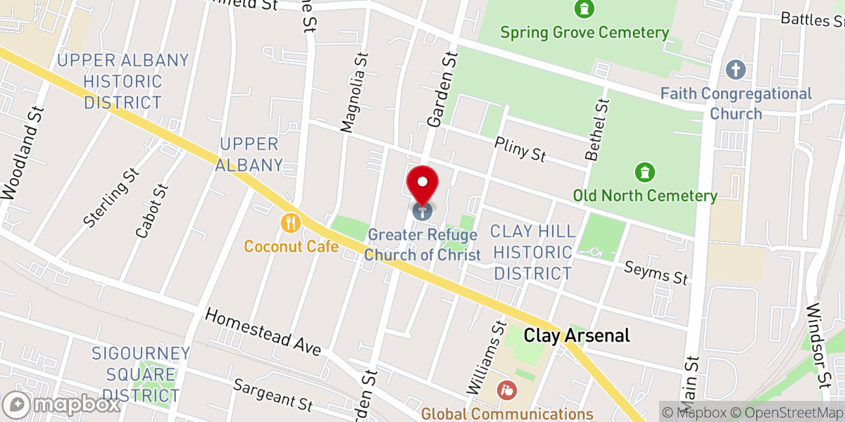 Map showing location of Greater Refuge Church of Christ