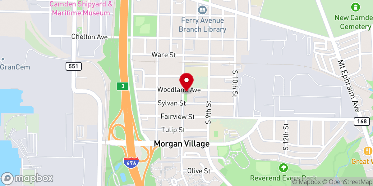 Map showing location of Woodland Avenue Presbyterian Church