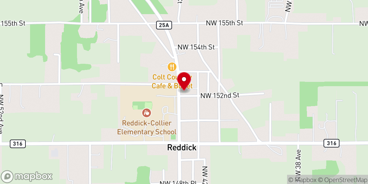 Map showing location of Reddick Community Center