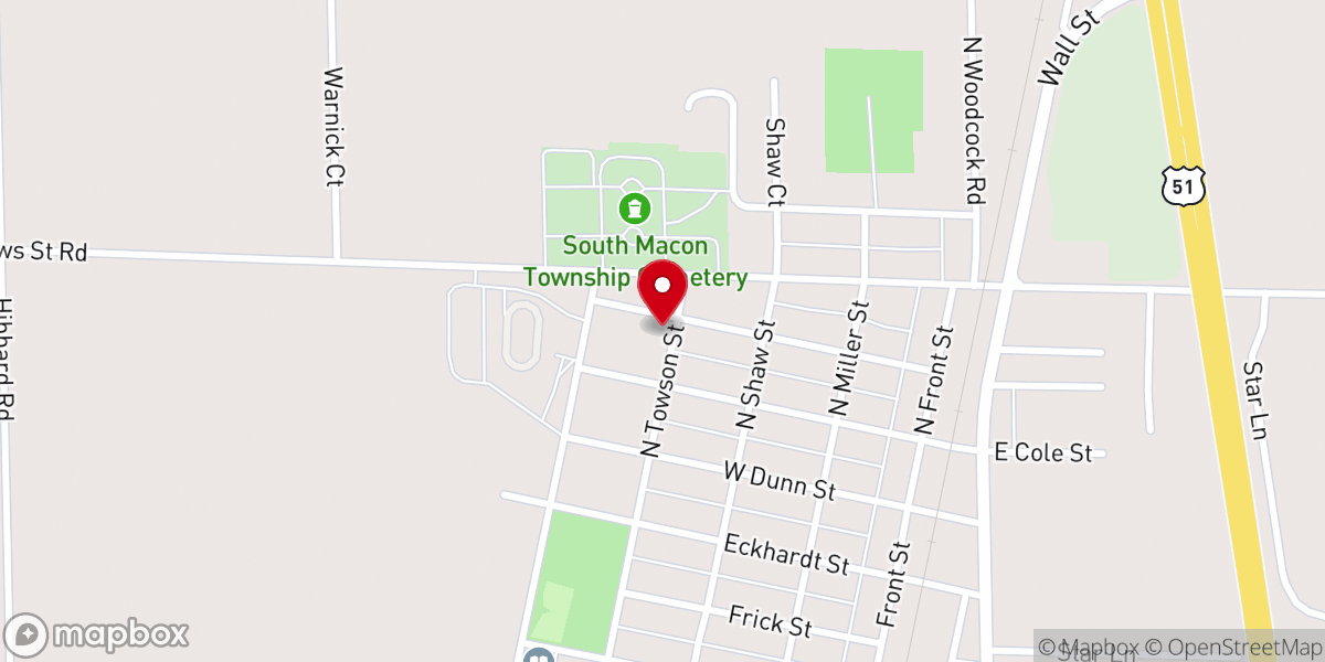 Map showing location of New Life Tabernacle
