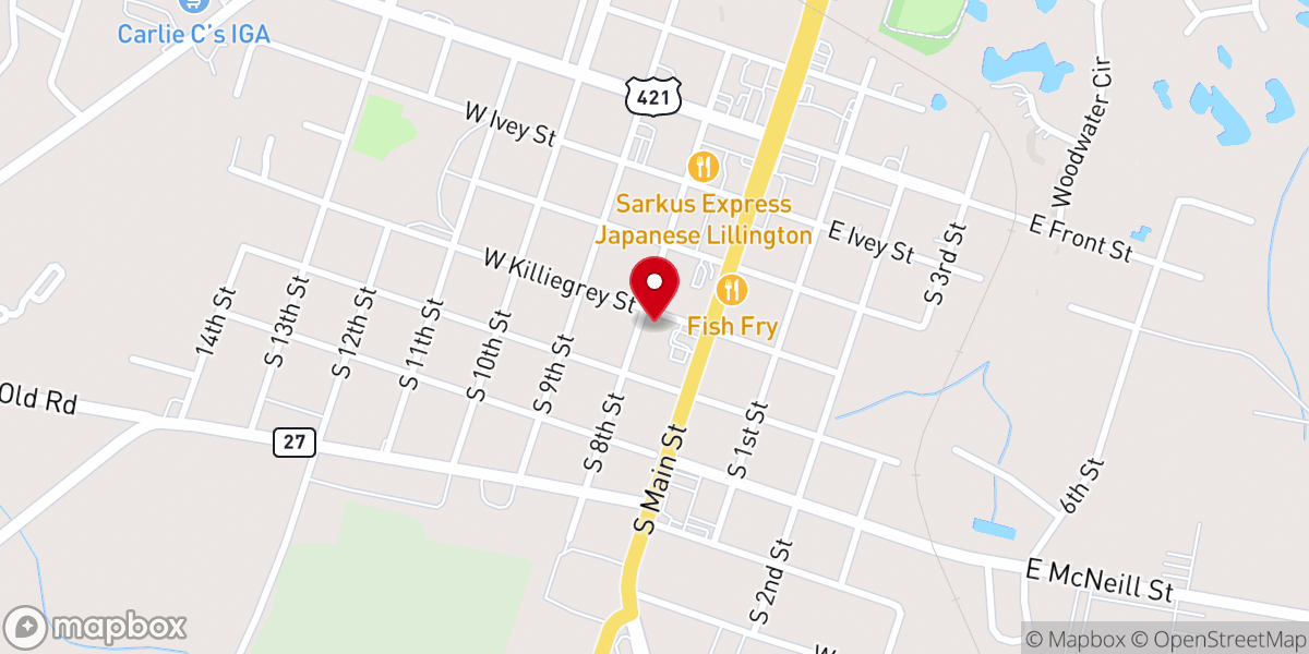 Map showing location of Lillington Presbyterian Church