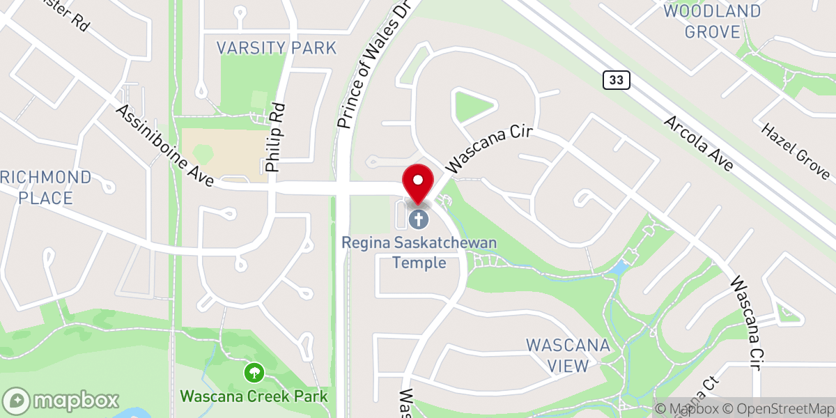 Map showing location of Regina Saskatchewan Temple