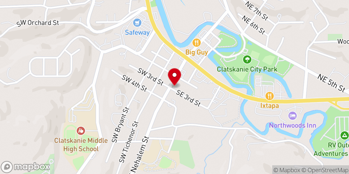 Map showing location of Clatskanie United Methodist Church