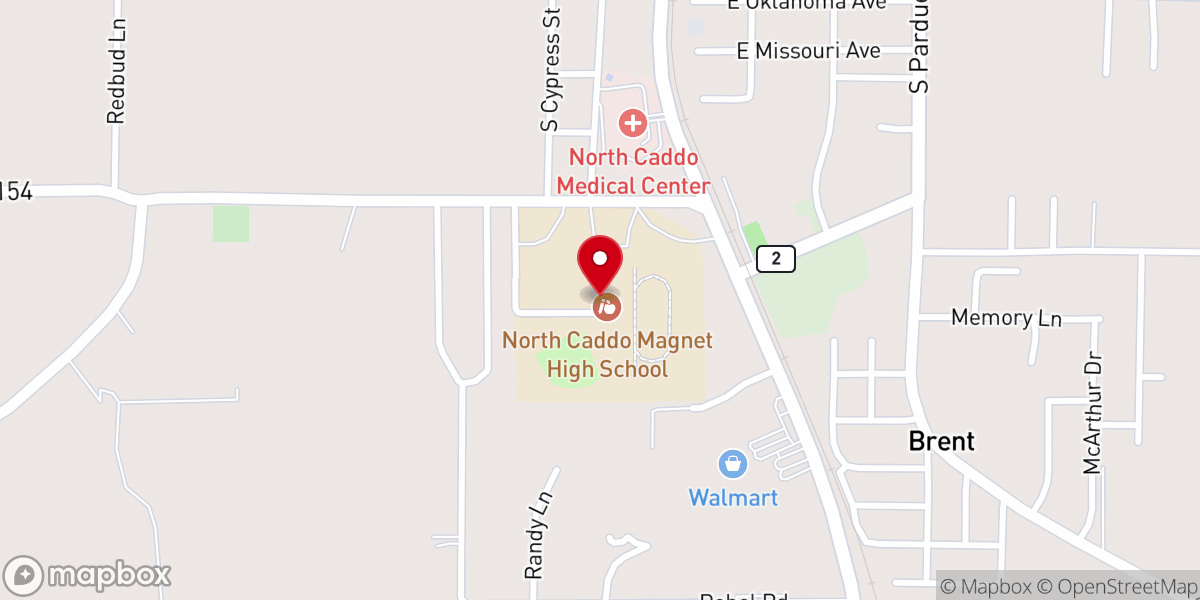 Map showing location of North Caddo High School