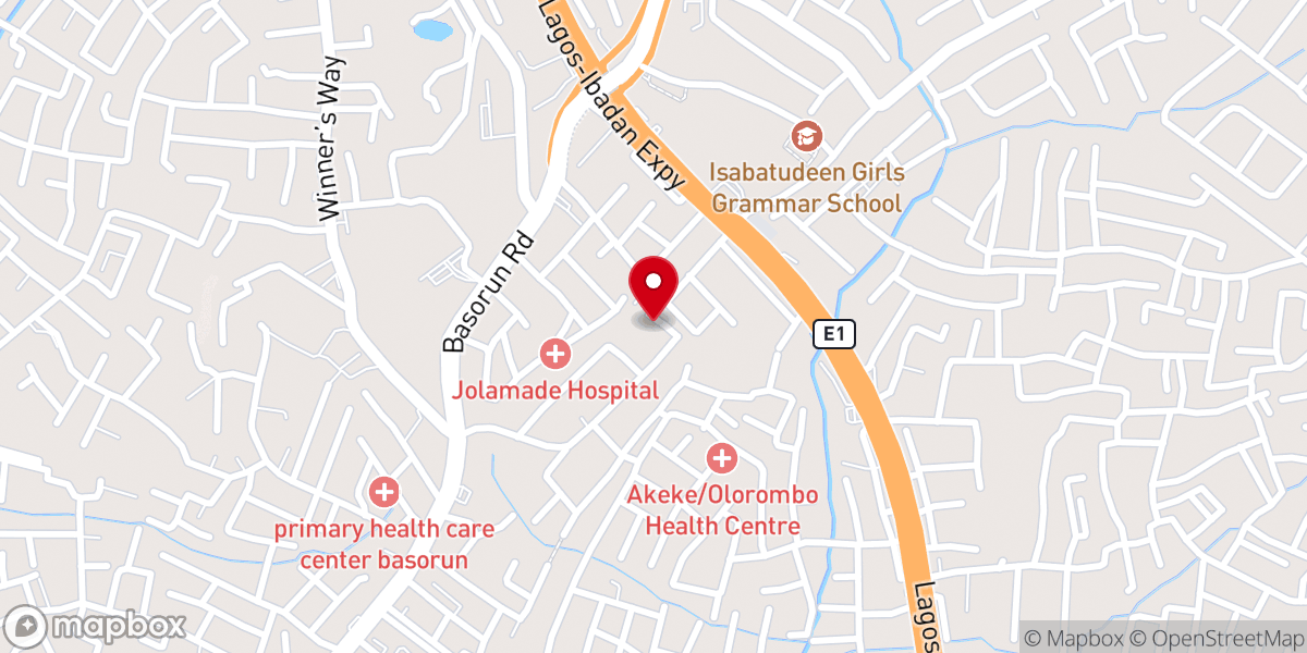 Map showing location of Jubilee Life (orita bashorun) Baptist Church