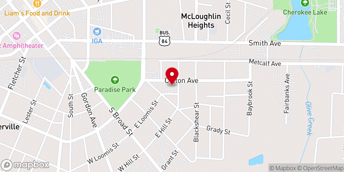 Map showing location of East Side Baptist Church