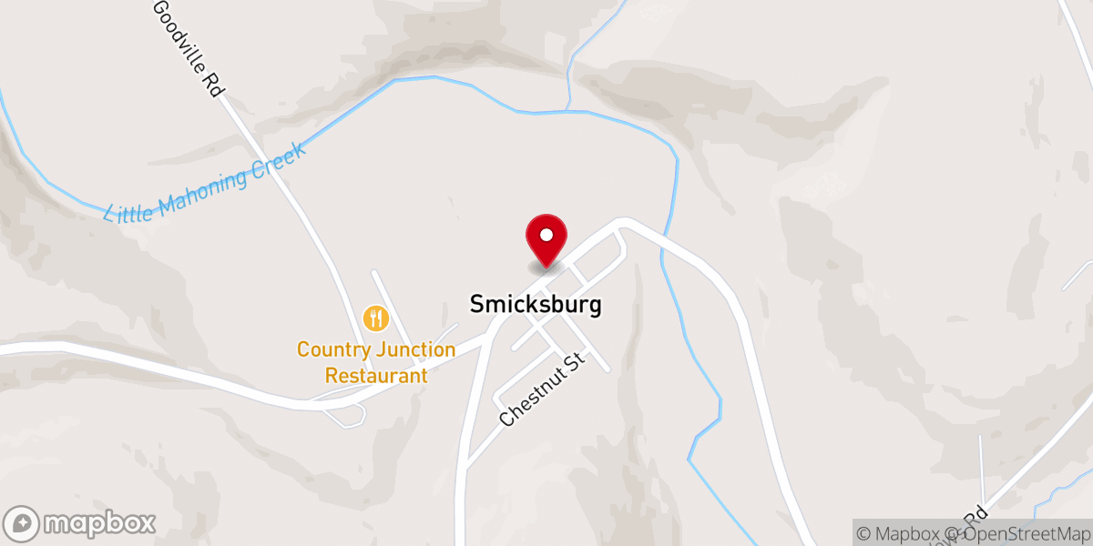Map showing location of SMICKSBURG,PA