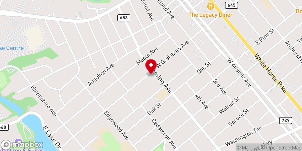 Map showing location of Audubon United Methodist Church