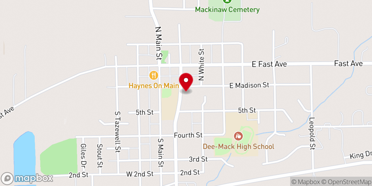 Map showing location of Christian Church of Mackinaw