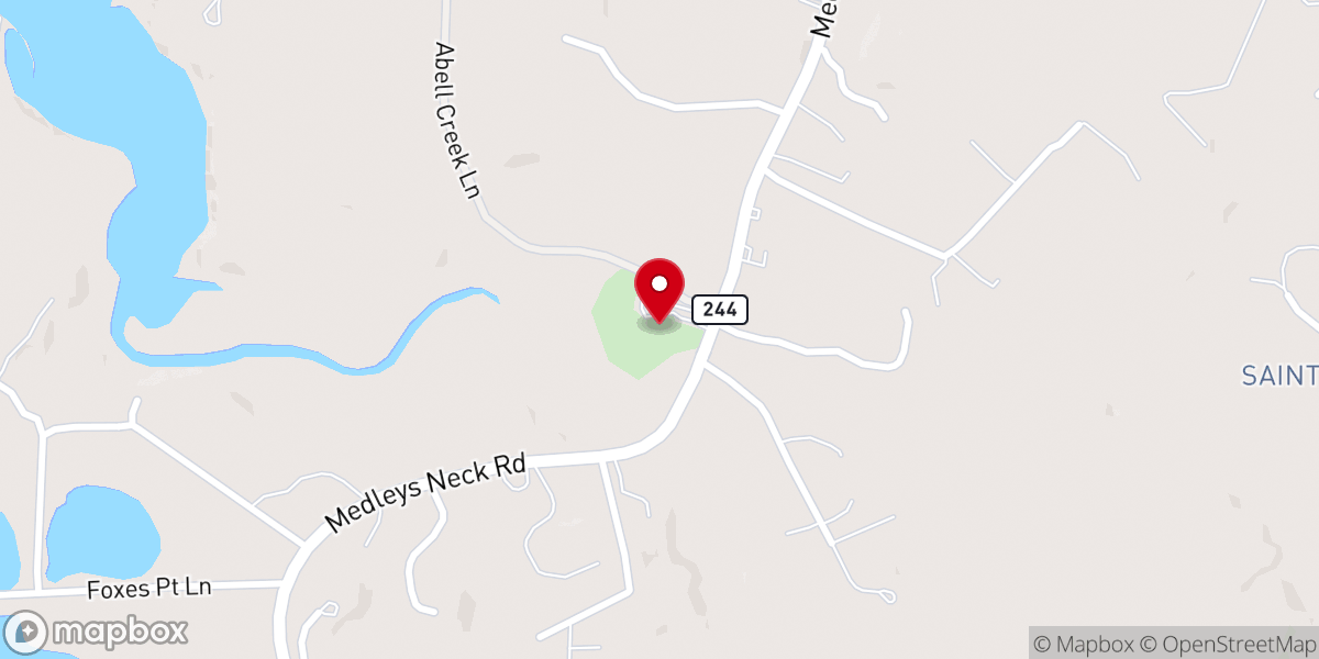 Map showing location of Our Lady’s Church at Medley’s Neck
