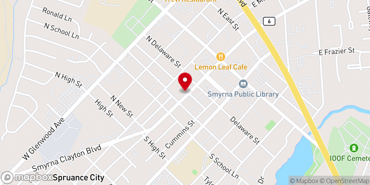 Map showing location of First Presbyterian Church of Smyrna